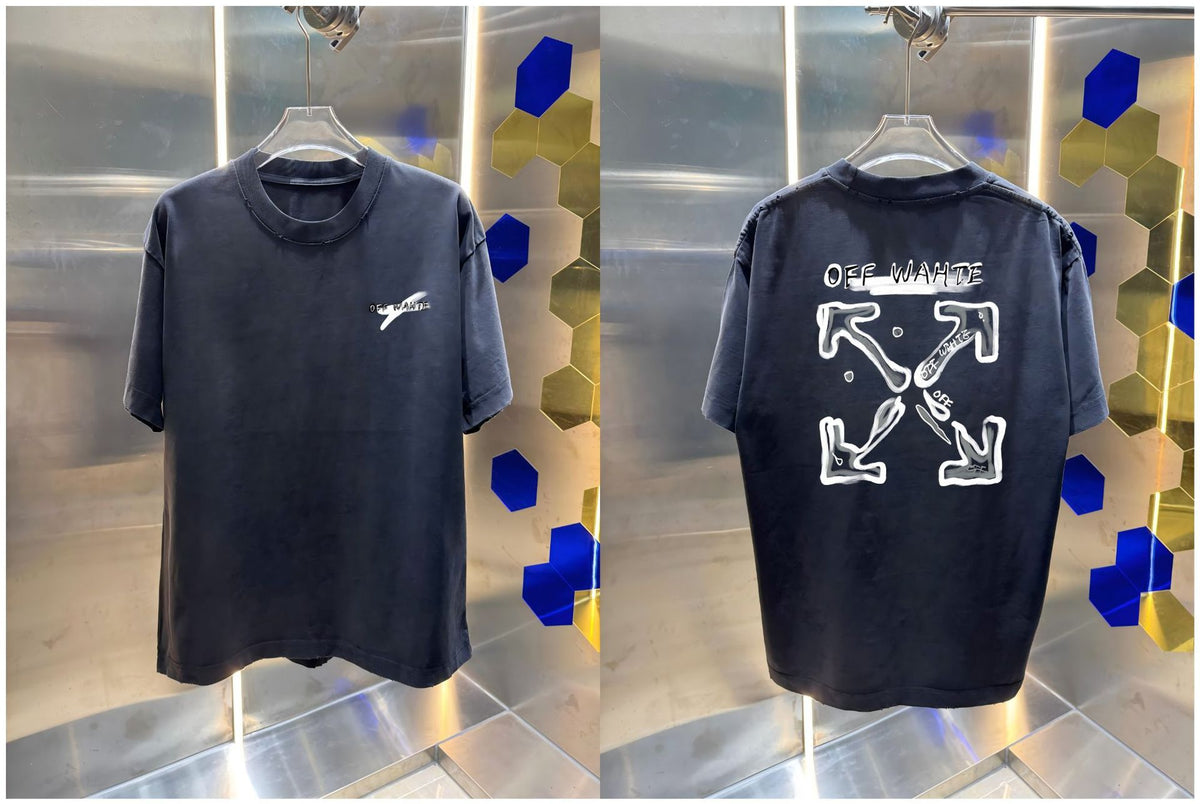 Off-White Washed Distressed Crew Neck Short Sleeve T Shirt Unisex