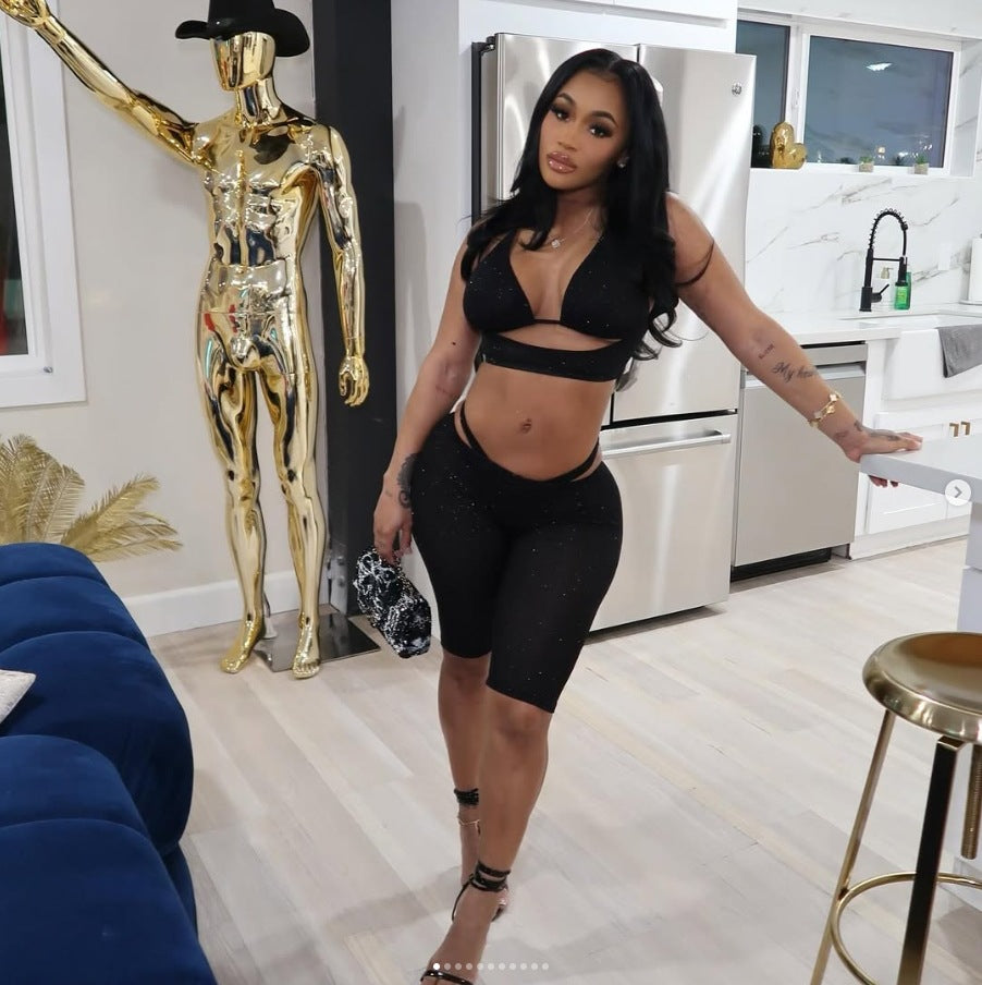 Y2K Glitter Mesh Tank Top Capri Leggings 2 Piece Set