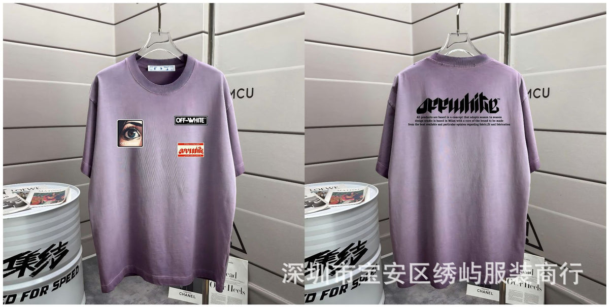 Off-White Washed Distressed Crew Neck Short Sleeve T Shirt Unisex