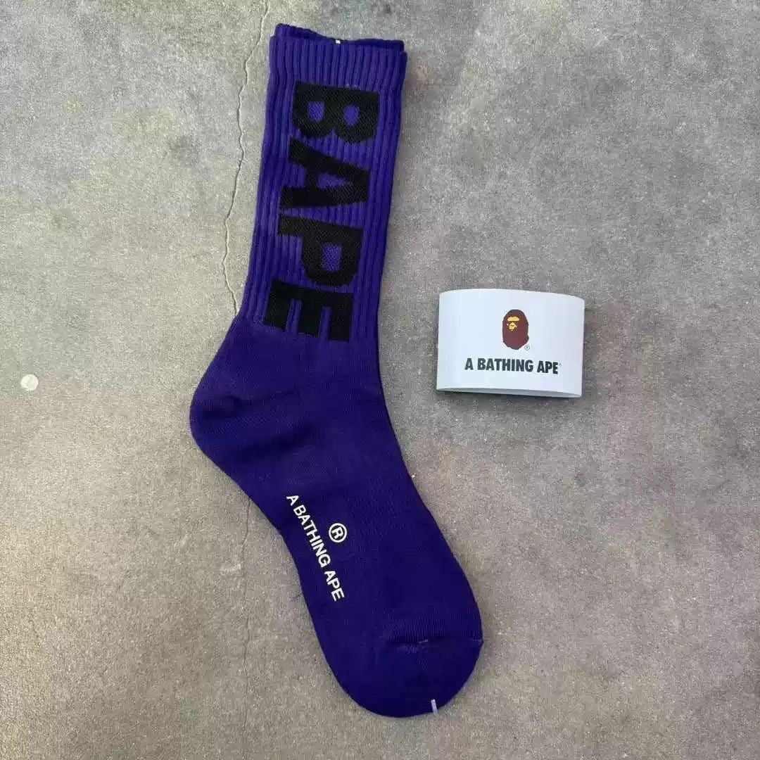 BAPE Ape Head Ribbed Crew Socks Multi Graphic Prints
