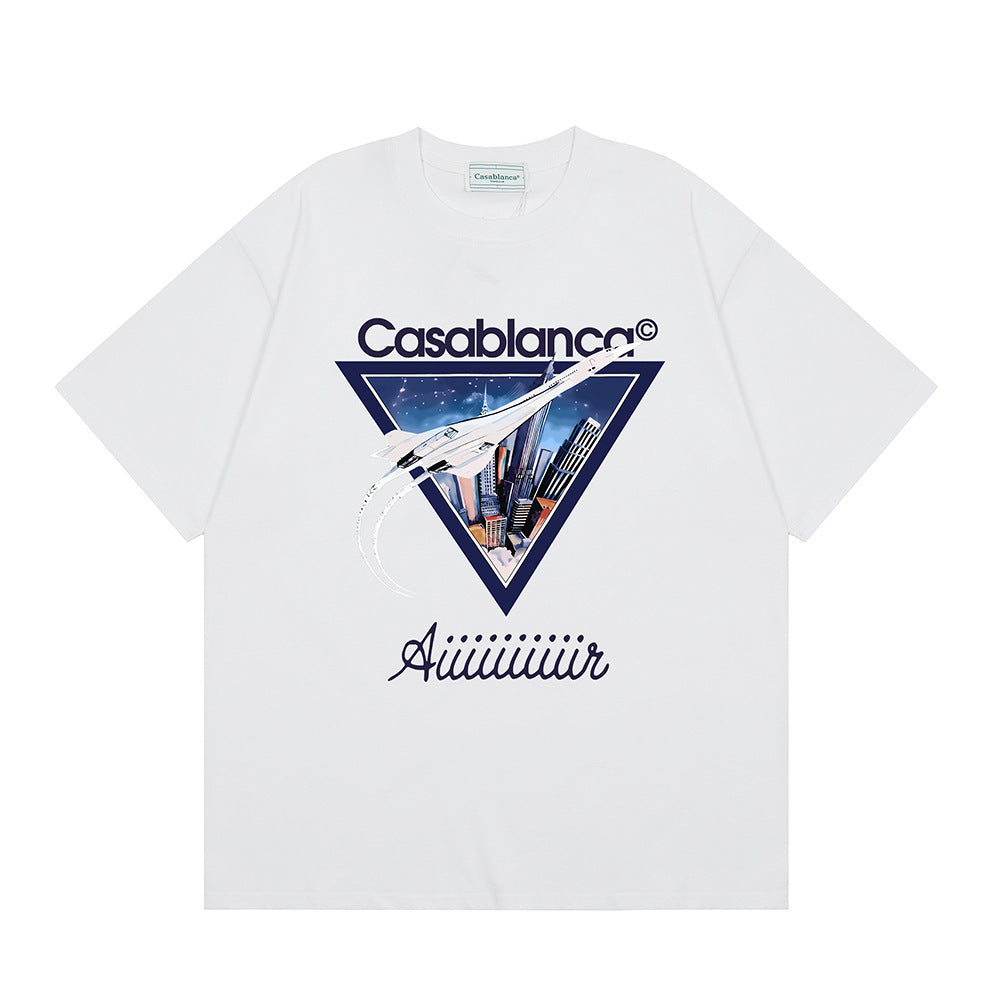 Casablanca Vintage Logo Print Loose Short Sleeve T Shirt Unisex Y2K