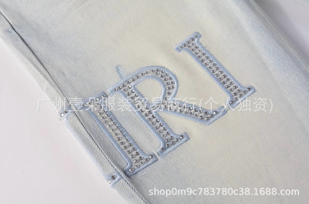 Amiri Letter Embroidery Washed Slim Tapered Denim Jeans Unisex