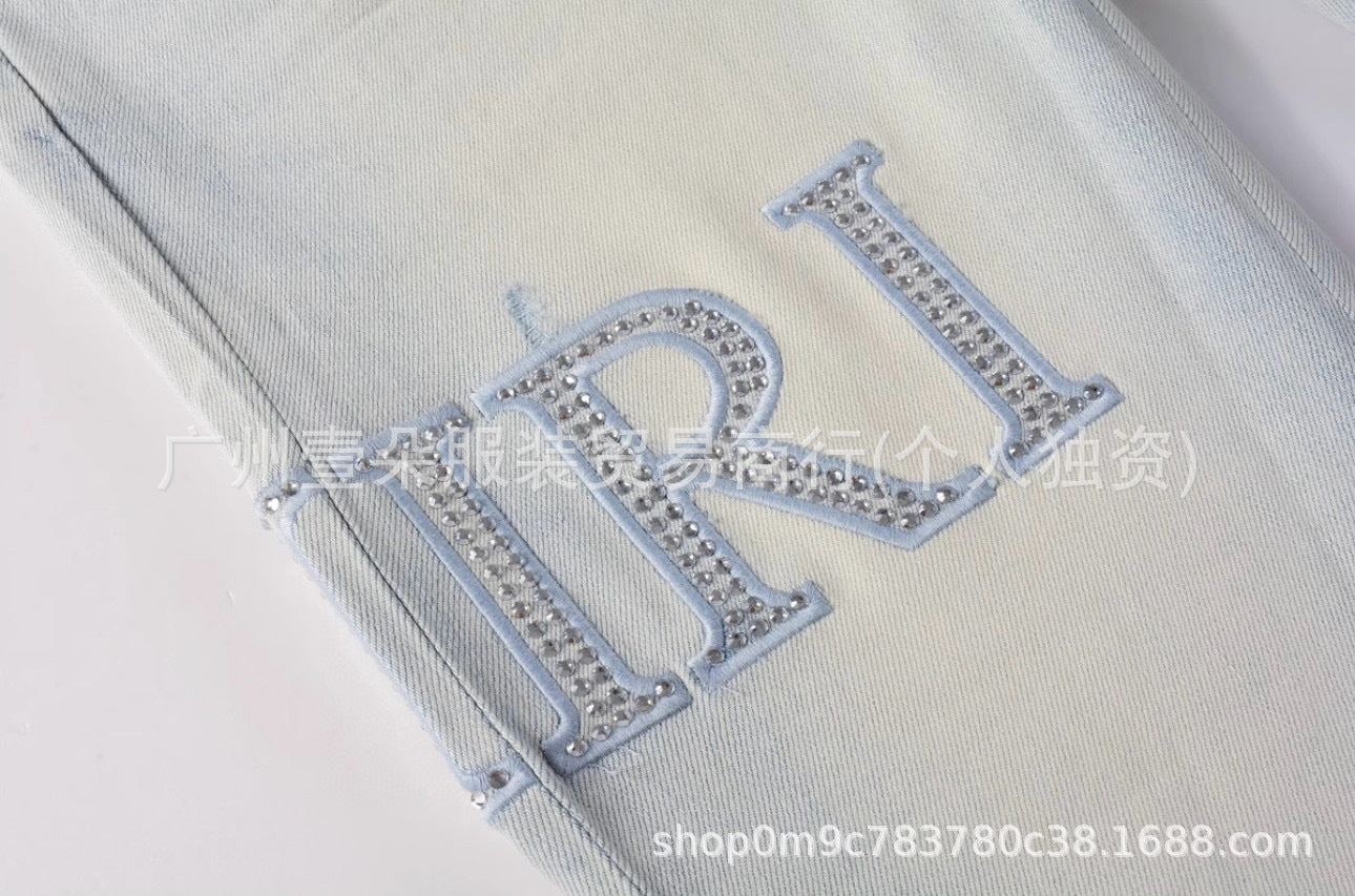 Amiri Letter Embroidery Washed Slim Tapered Denim Jeans Unisex