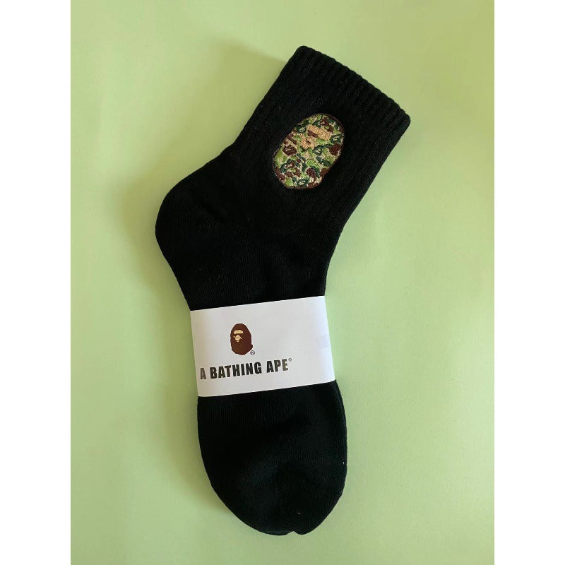 BAPE Ape Head Shark Embroidered Ribbed Crew Socks