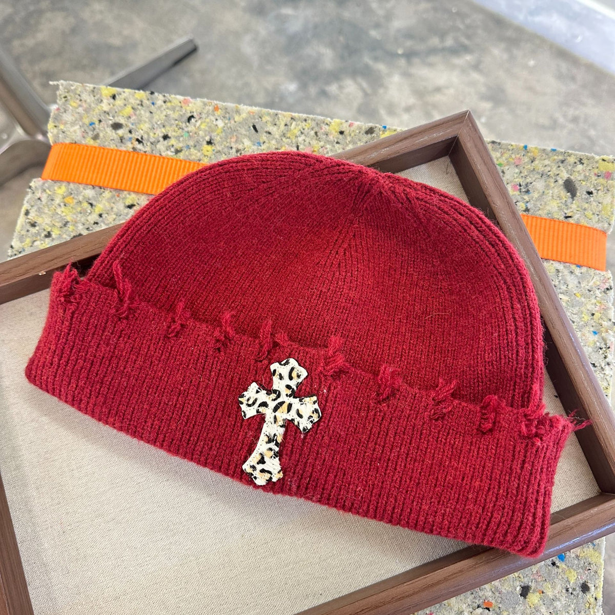 Leopard Cross Distressed Knit Beanie Cuffed Winter Hat Multi‑Style