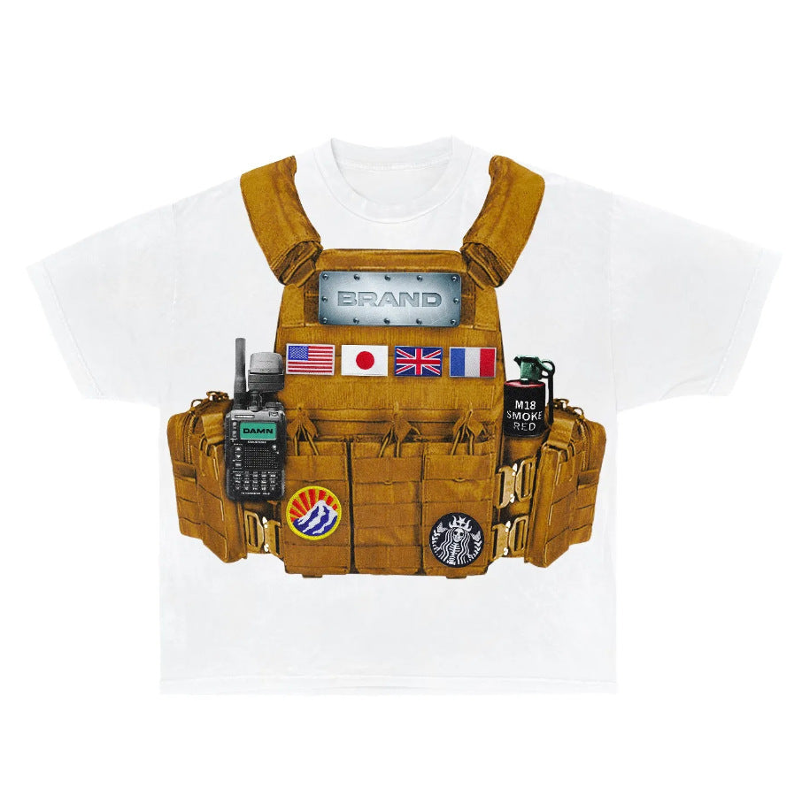 Y2K Taktisches Militär-Grafik-Unisex-Oversize-Streetwear-Baumwoll-T-Shirt