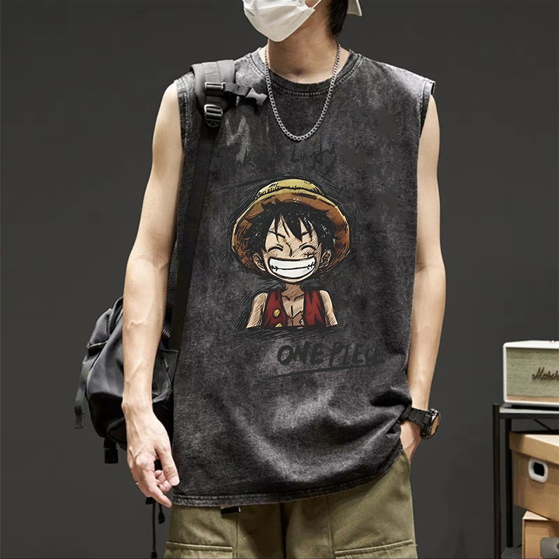 Vintage Washed Tank Top Graphic Loose Hip Hop Summer Sleeveless Vest