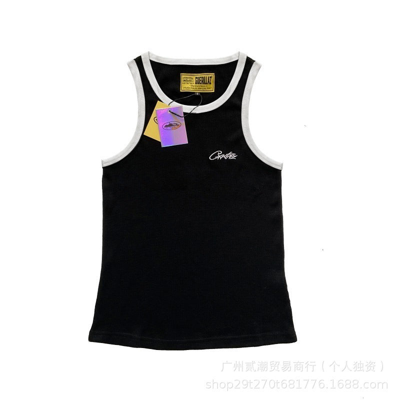 Corteiz Style Y2K Geripptes Tanktop Ärmelloses Streetwear Basic Weste