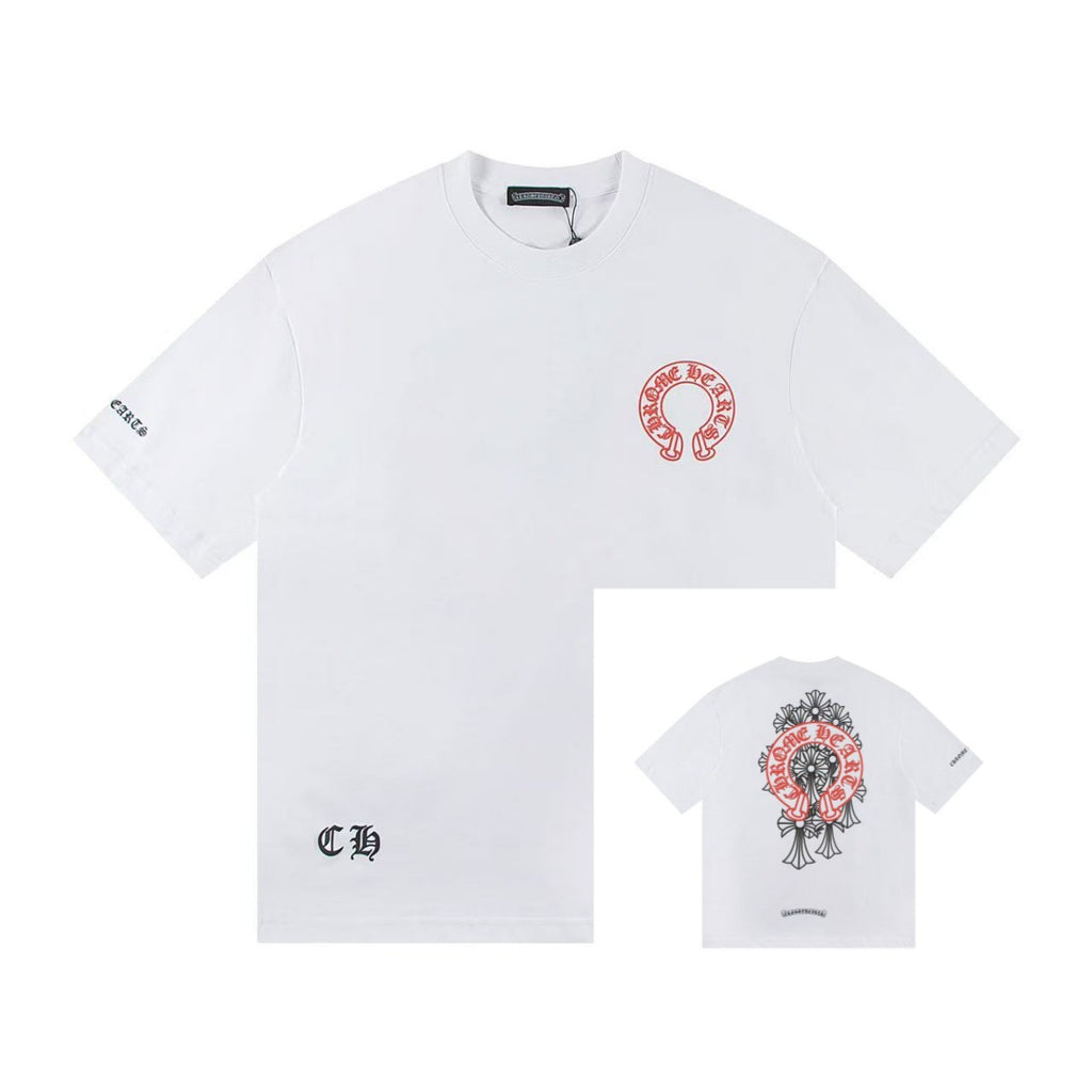 Chrome Hearts Color Sanskrit Cross Horseshoe Print Short Tee Unisex
