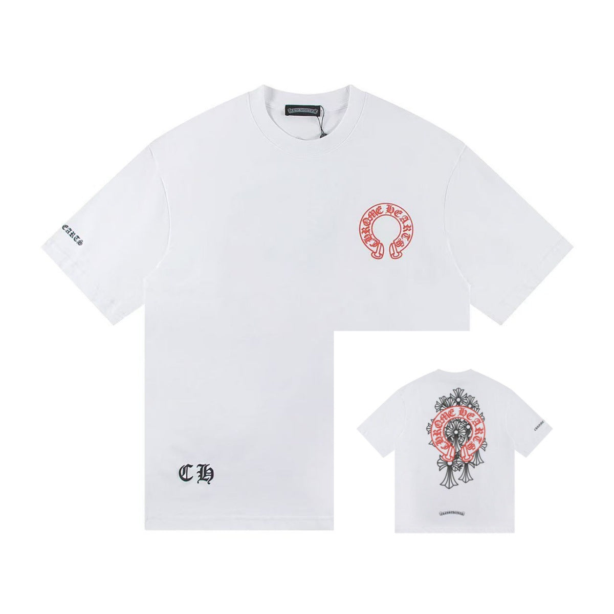 Chrome Hearts Color Sanskrit Cross Horseshoe Print Short Tee Unisex