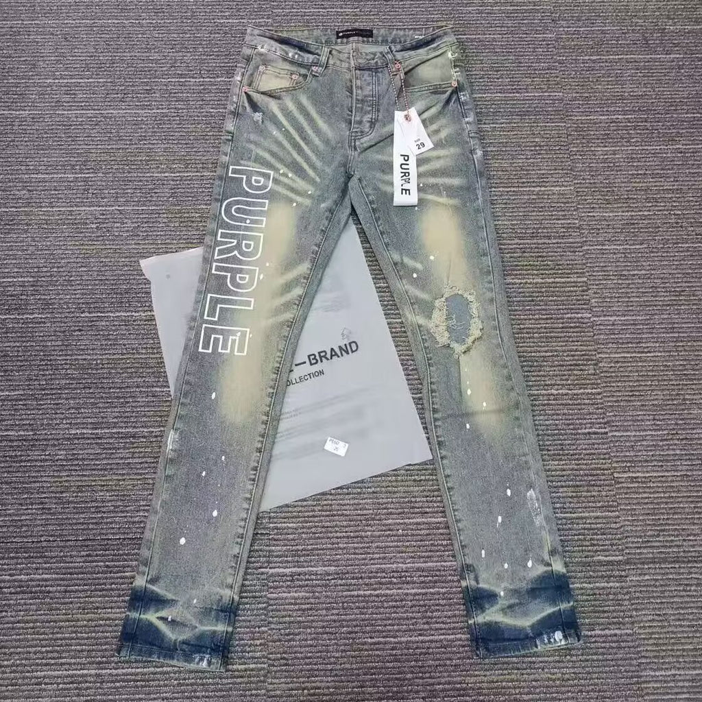 Purple Brand Men Stretch Skinny Ripped Printed Embroidered Denim Jeans