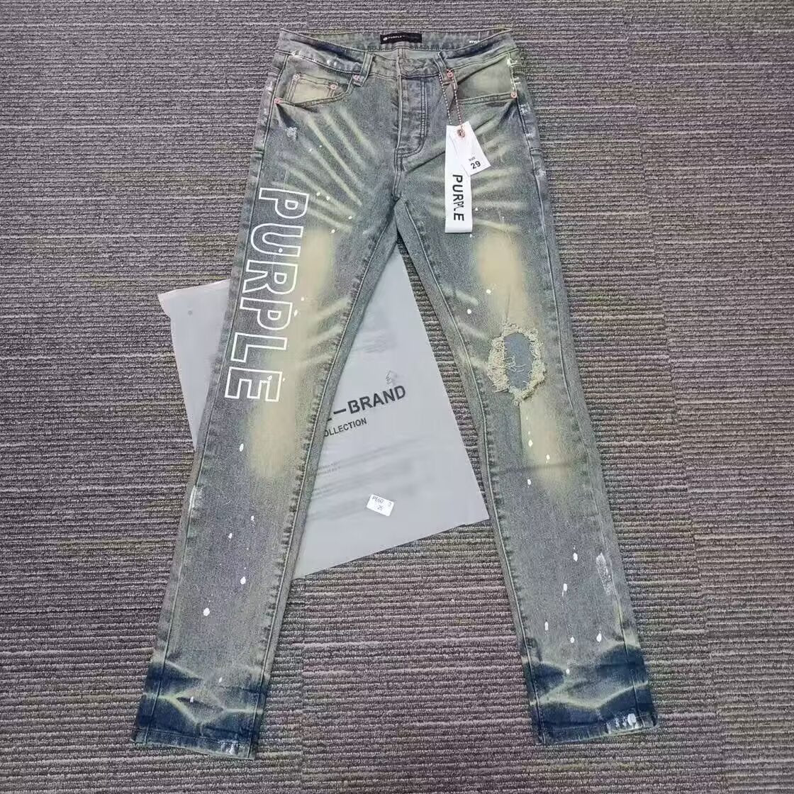 Purple Brand Men Stretch Skinny Ripped Printed Embroidered Denim Jeans