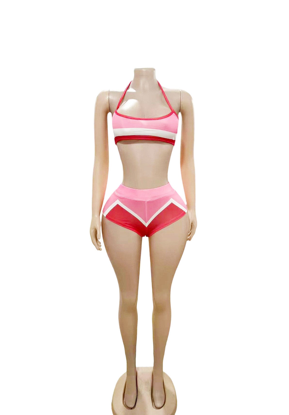 Y2K Color Block Zip Crop Jacket Bikini Short 3 Piece Set