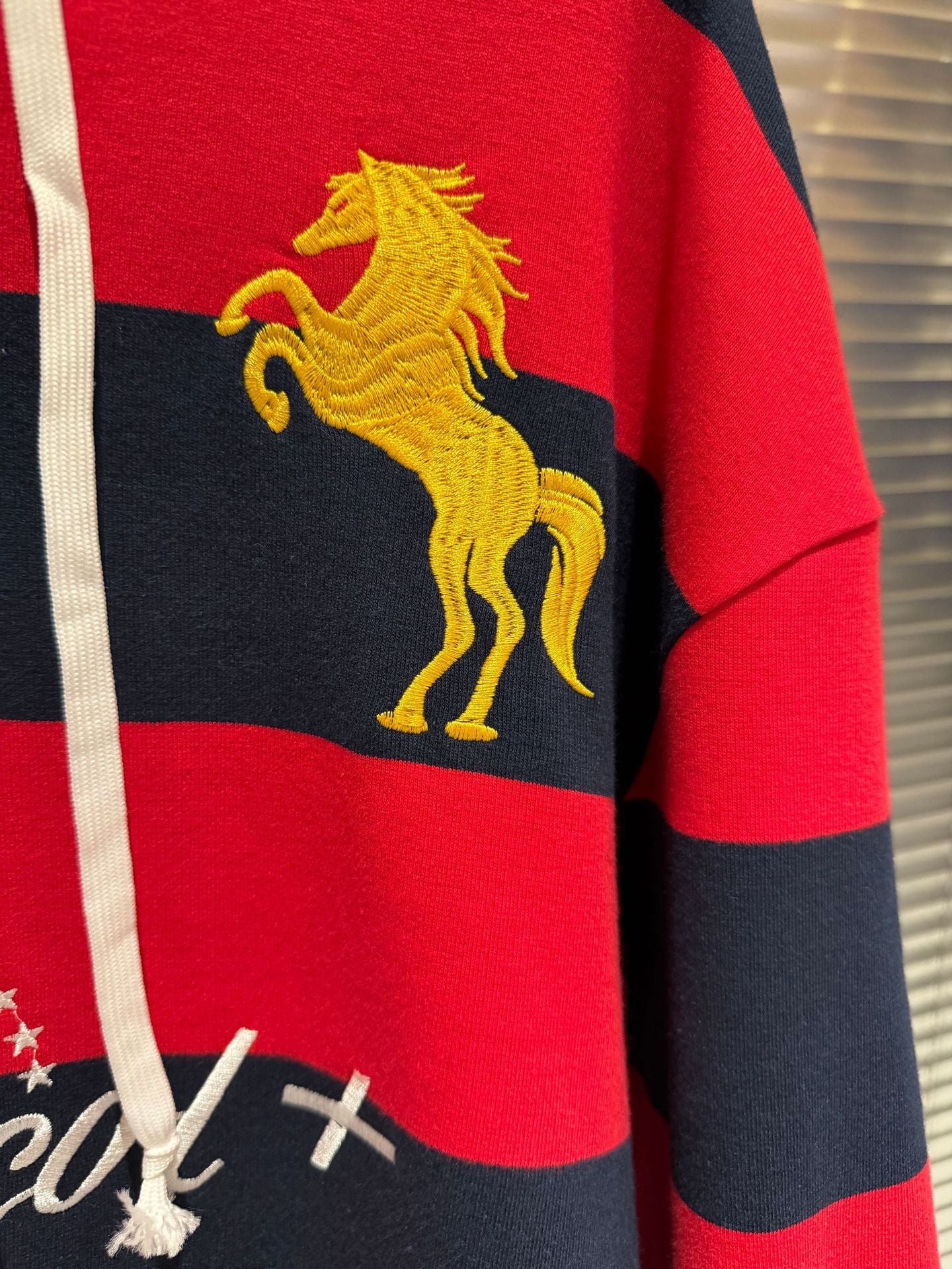 Protocol Index Striped Horse Embroidery Hoodie Rugby Sweatshirt Unisex