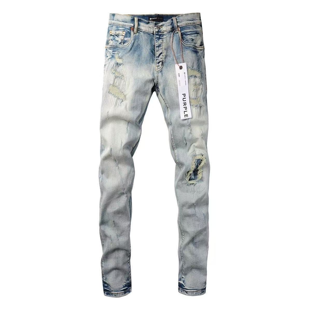 Purple Brand Men Stretch Skinny Ripped Printed Embroidered Denim Jeans