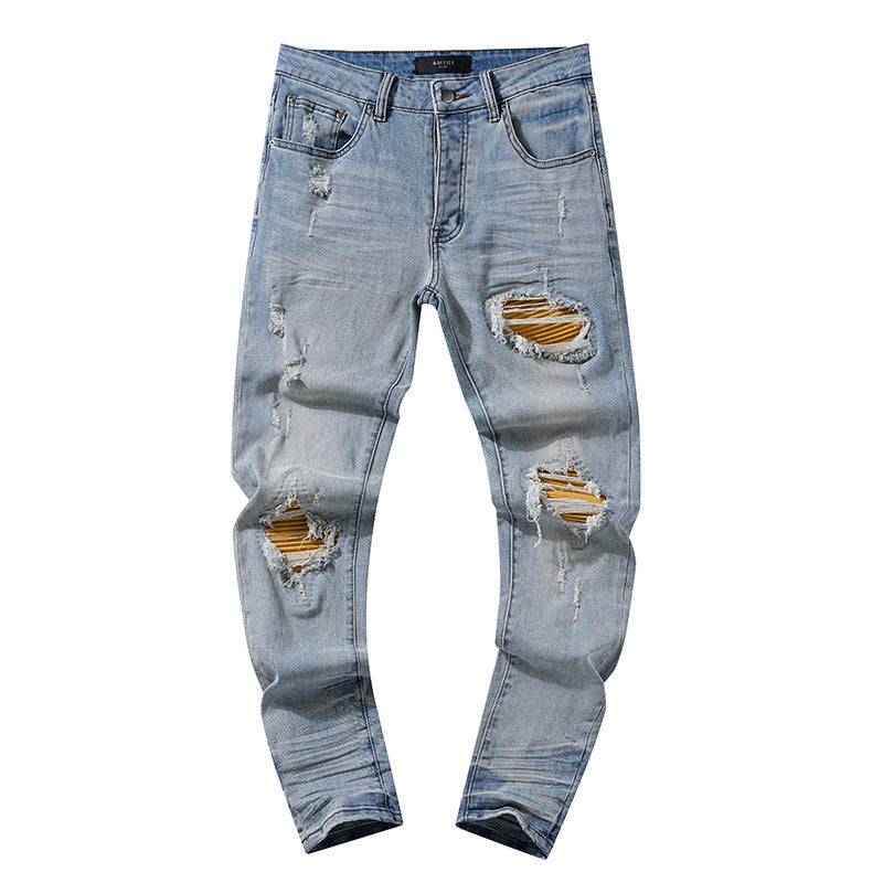 Purple Brand Vintage Washed Distressed Splash‑Ink Slim Tapered Jeans
