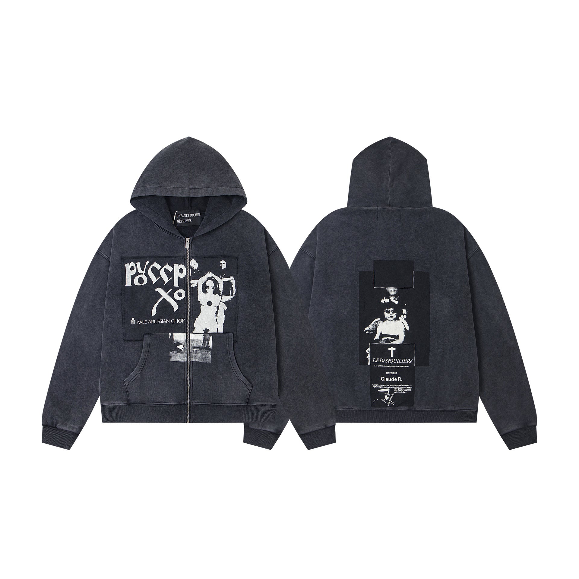 ERD Distressed Washed Vintage Full Zip Hoodie Jacket Unisex