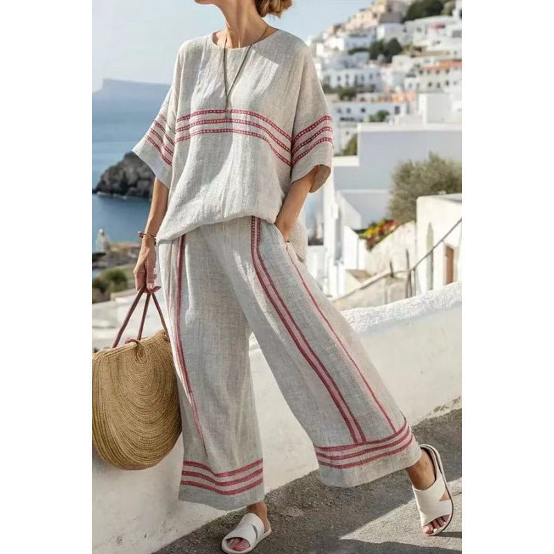 Women Boho Striped Plus Size Loose Kaftan Beach Set
