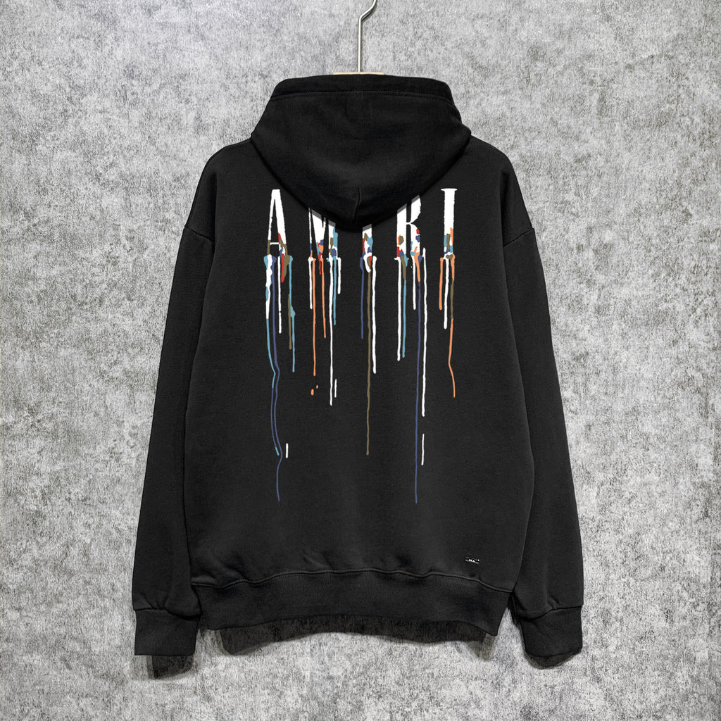 Amiri Paint Drip Logo Hoodie Men Oversized Streetwear Pullover