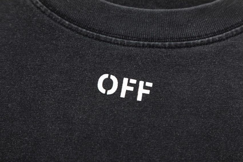 Off-White Color Figure Graphic Crew Neck Short Sleeve T Shirt