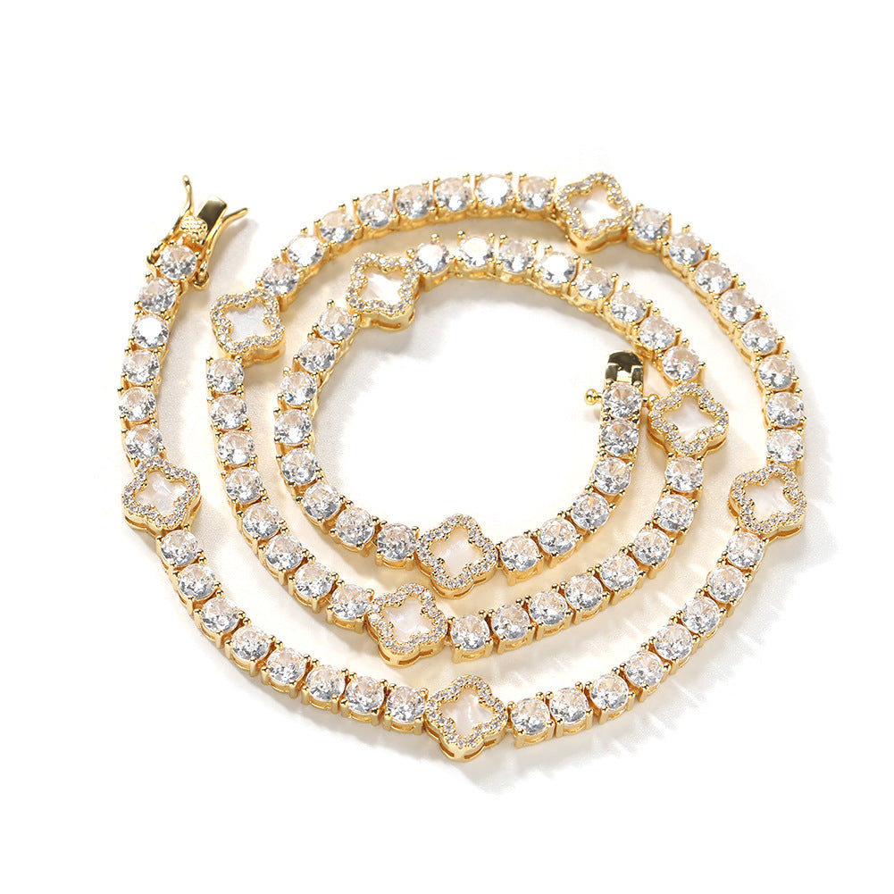 Iced Four Leaf Clover Tennis Chain Necklace