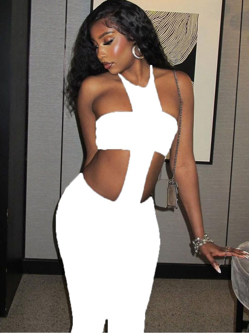 Cutout Halter Top High Waist Leggings 2 Piece Outfit Set
