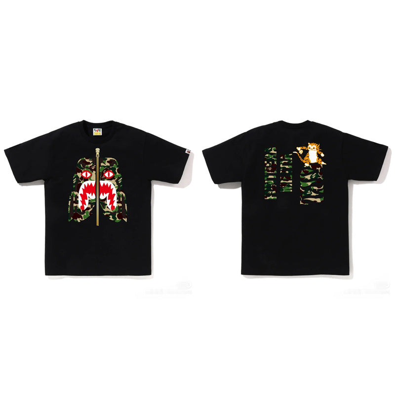 BAPE Ape Head Shark Print Loose Casual Unisex Short Sleeve T-Shirt