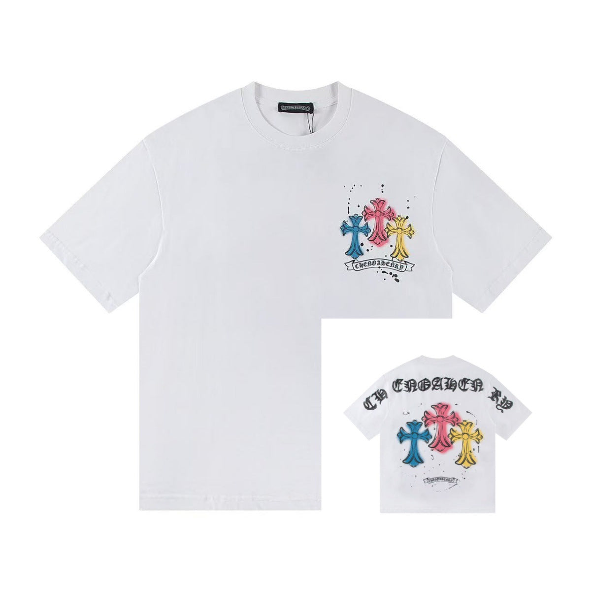 Chrome Hearts Color Sanskrit Cross Horseshoe Print Short Tee Unisex