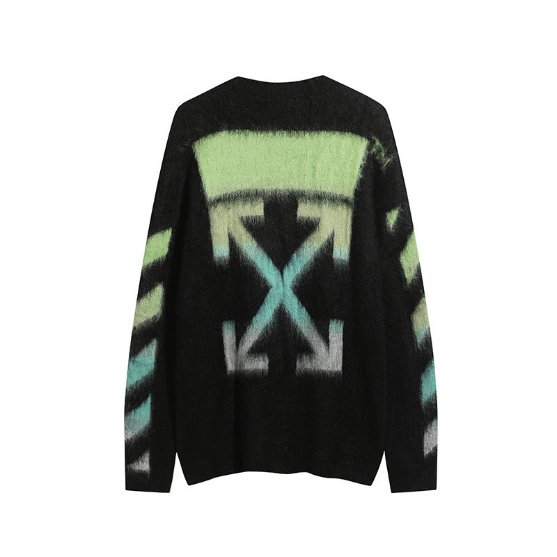 Off-White Arrow Mohair Sweater Gradient Fluffy Knit Pullover & Hoodie