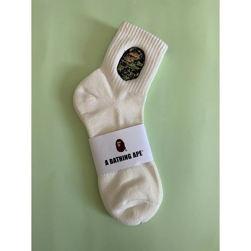 BAPE Ape Head Shark Embroidered Ribbed Crew Socks