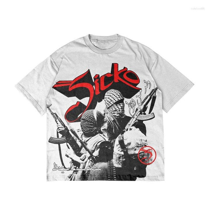 Y2K Punk Vintage NBA & Skimaske Streetwear Unisex Baumwoll-T-Shirt