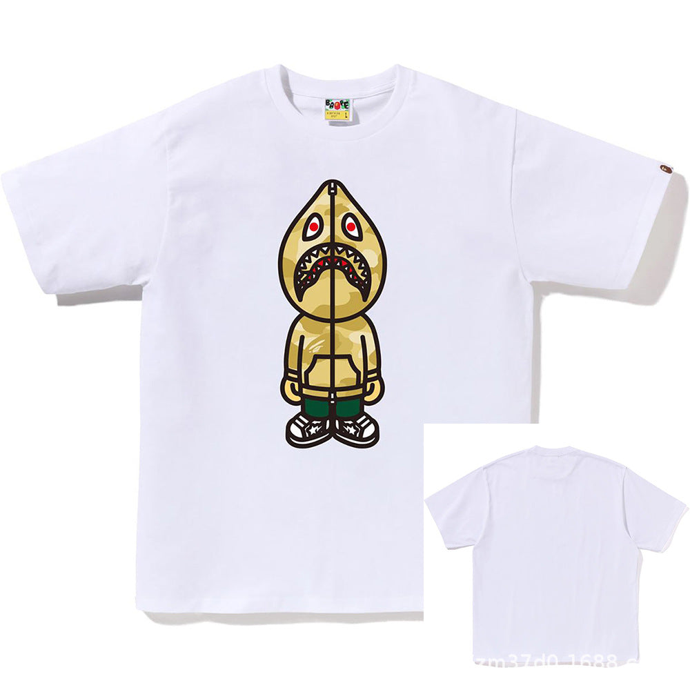 BAPE Shark Ape Head Camo Print Crew Neck Short Sleeve T‑Shirt Unisex
