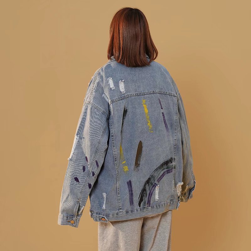Y2K Vintage Washed Spliced Denim Zip‑Up Jacket Streetwear Unisex