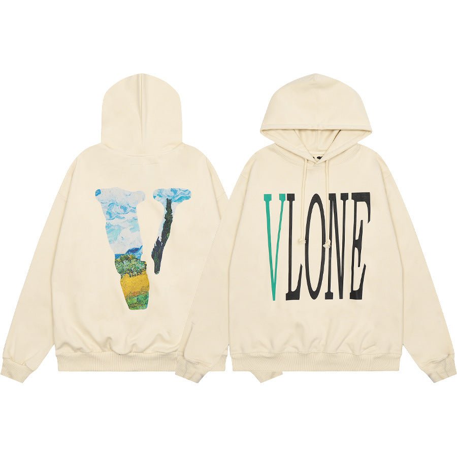 Vlone Multi Pattern Big V Graphic Oversized Hoodie Streetwear Unisex