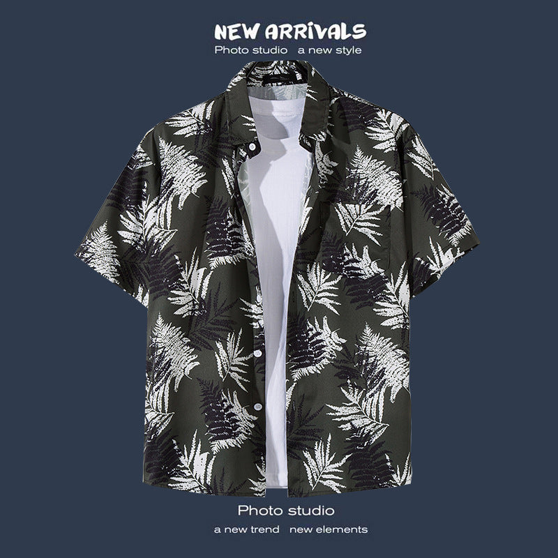 Mens Vintage Tropical Hawaiian Floral Loose Short Sleeve Beach Shirt