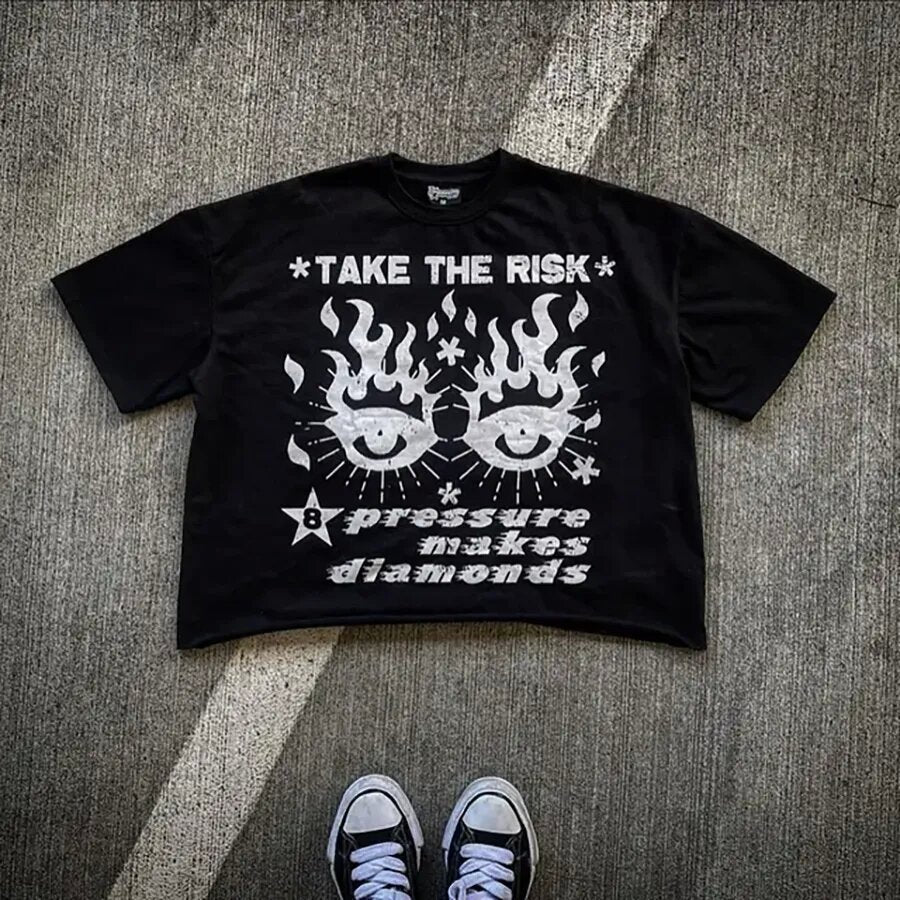 T-Shirt mit Oversized-Vintage-Schnitt und Y2K-Horror-Cartoon-Porträt im Delinquent-Stil aus Baumwolle