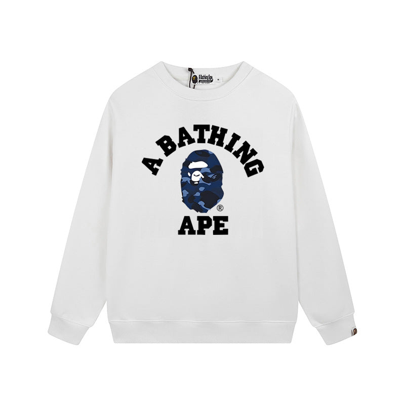 Bape Arch Letter Shark Ape Head Washed Oversized Crewneck Streetwear