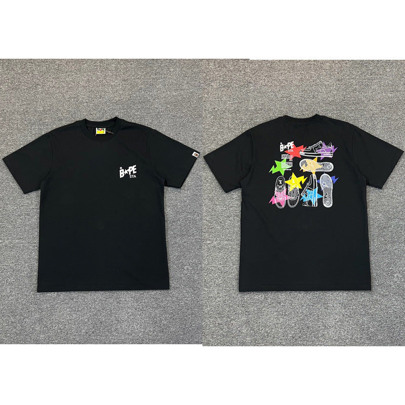 BAPE Ape Shark Graphic Print Loose Unisex Heavyweight Cotton T-Shirt