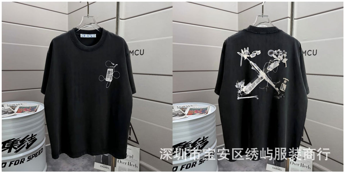 Off-White Washed Distressed Crew Neck Short Sleeve T Shirt Unisex