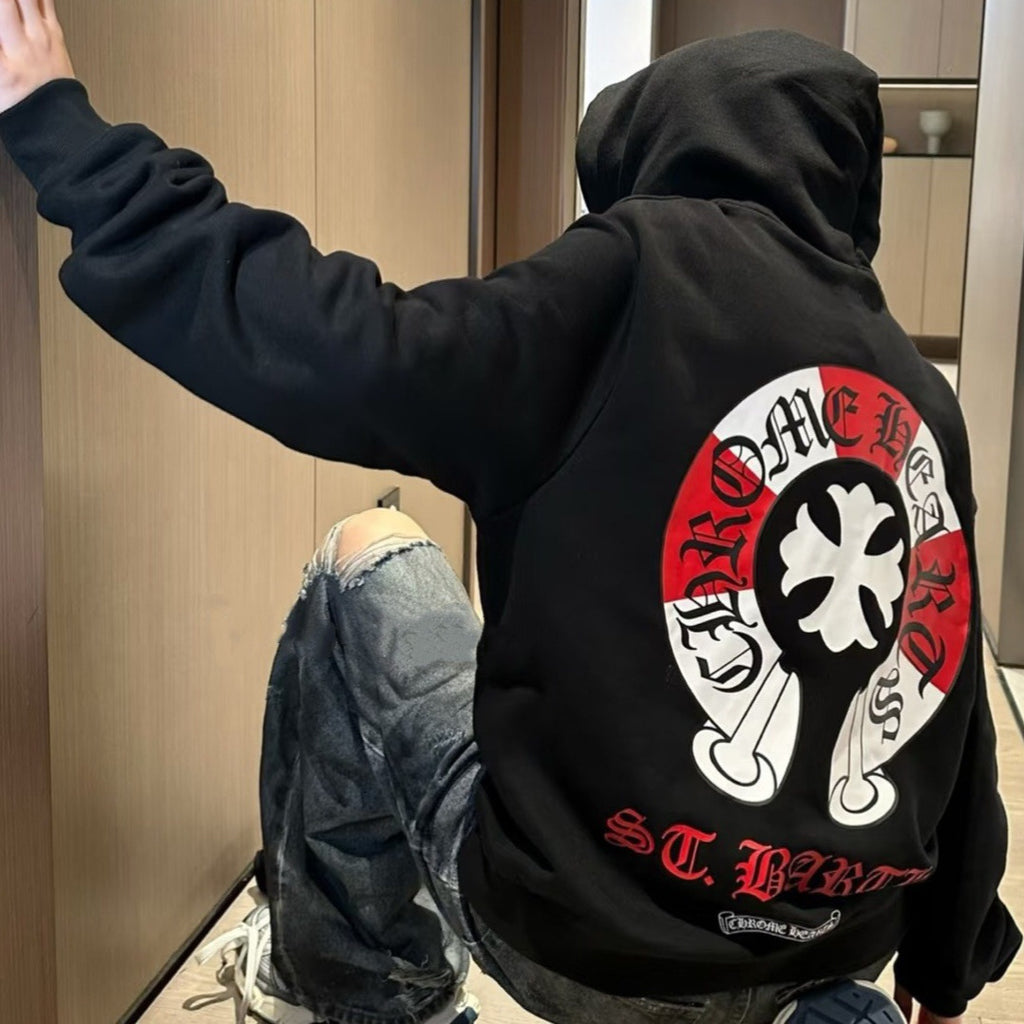 Chrome Hearts Hoodie Horseshoe Cross ST.BARTH Anchor Fleece Pullover