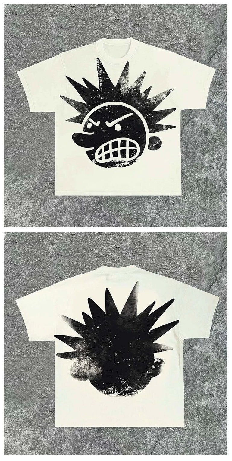 Warzone Studios Y2K doppelseitiges Cartoon Oversized Vintage Baumwoll-T-Shirt