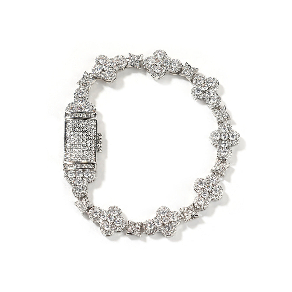 Iced Four Leaf Clover Tennis Bracelet 10mm