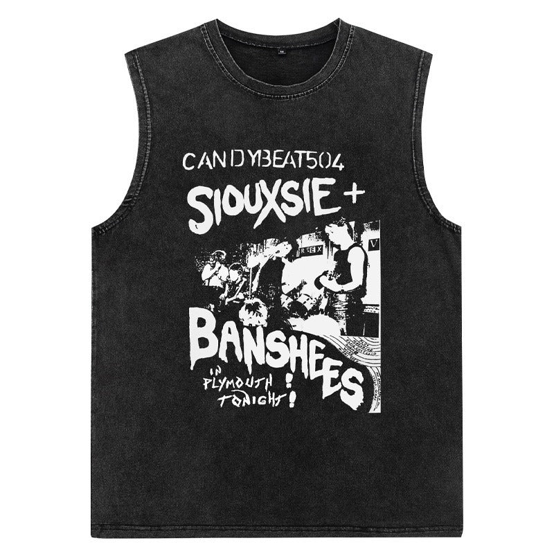 Vintage Washed Graphic Tank Top Mens American Street Sleeveless Tee