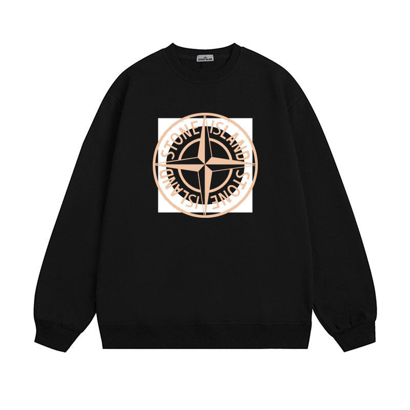 Stone Island Compass Print Crewneck Sweatshirt Men Winter Fleece Top