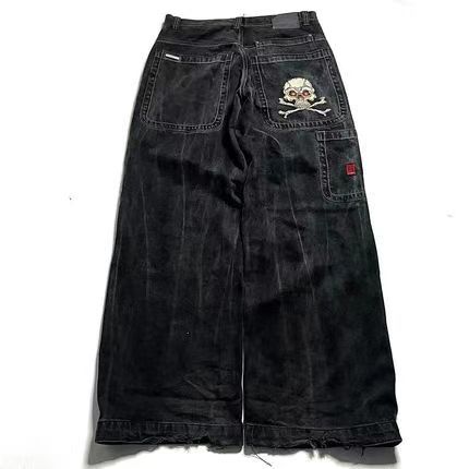 JNCO Style Y2K Baggy Jeans Drachen- & Poker-Stickerei Streetwear Denim-Hose