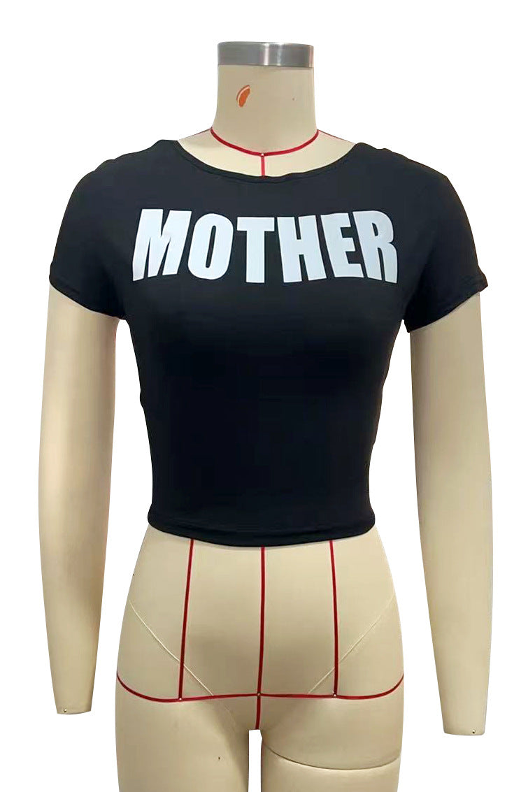 Letter Print Back Cutout Short Sleeve Crop T Shirt Women