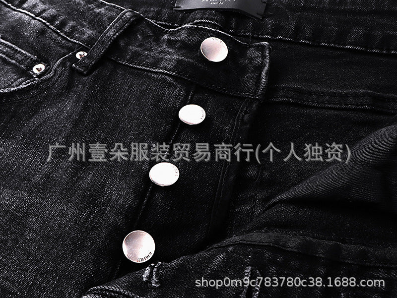 Amiri Washed Distressed Embroidered Slim Tapered Denim Jeans Unisex