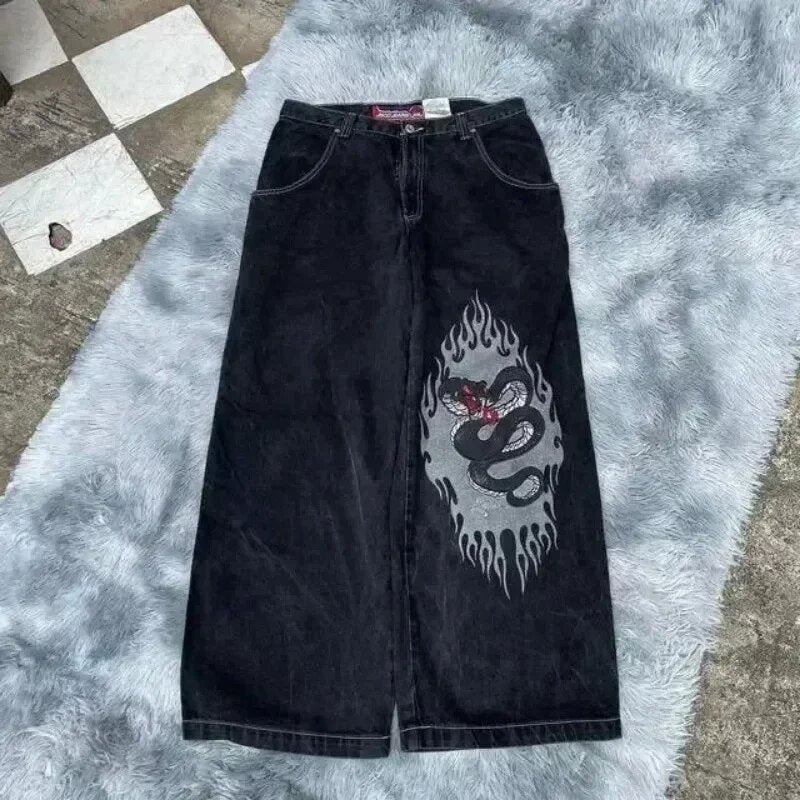 JNCO Style Y2K Baggy Jeans Dragon & Poker Embroidery Streetwear Denim Pants