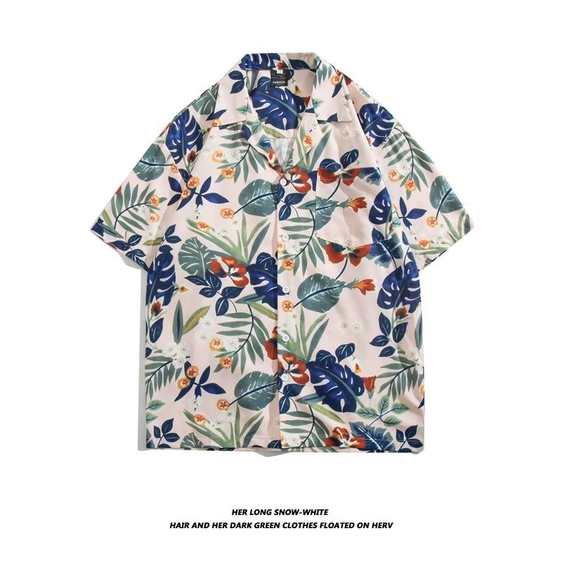 Unisex Vintage Camp Collar Tropical Floral Loose Beach Vacation Shirt 1301-1341
