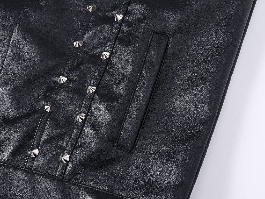 Rivet Biker Punk Faux Leather Vest Unisex Sleeveless Waistcoat